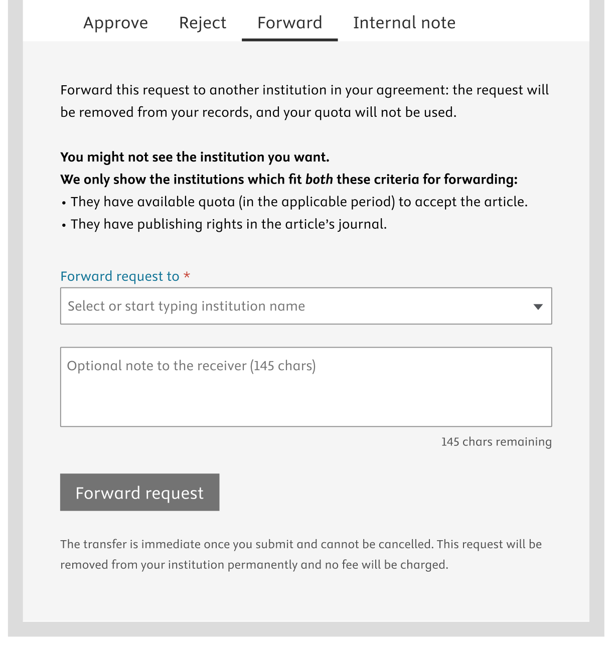 Forward option screen shot